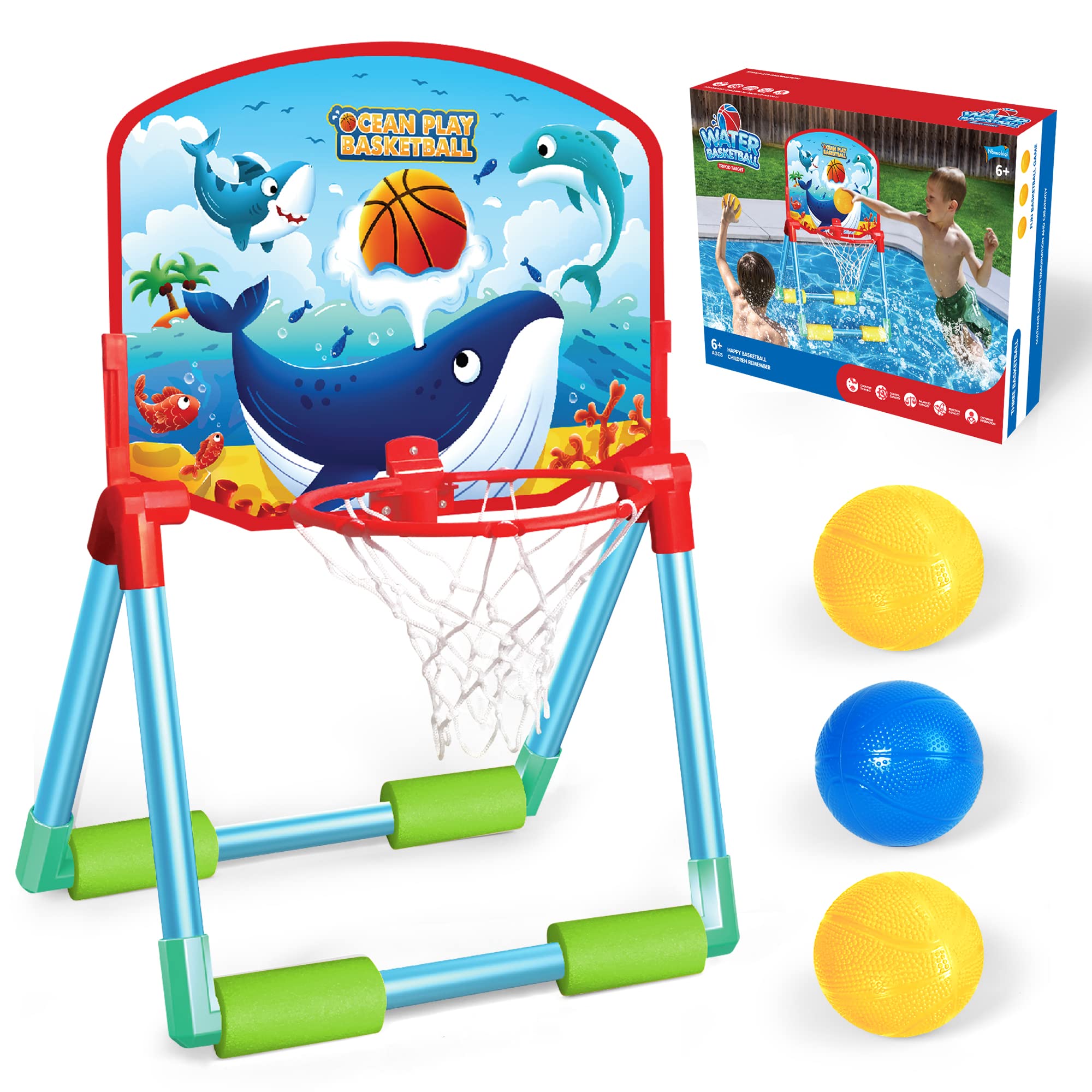 Floating Pool Basketball Hoop – Poolside Game with 3 Water Balls. Swimming Pool Games for Toddlers, Kids – Fun Outdoor Summer Toy